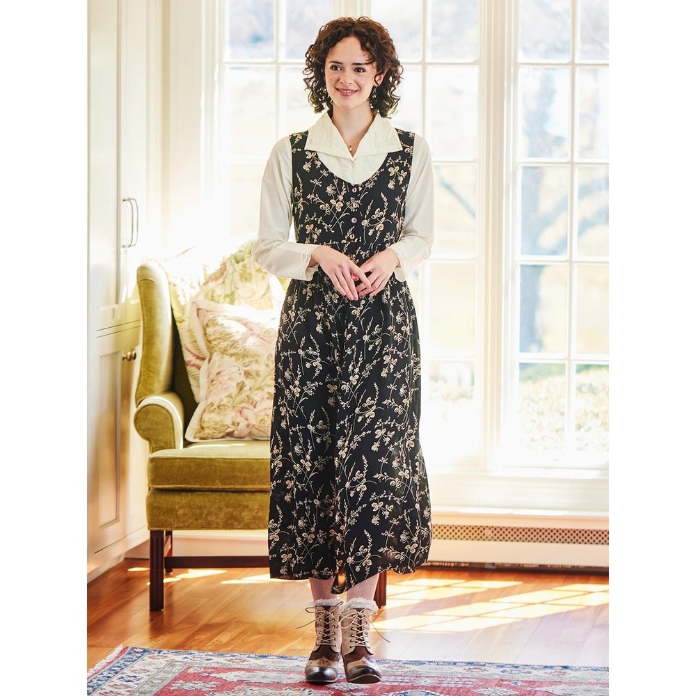 April Cornell Fall Clover Pinafore Dress Black XL Cottage Prairie